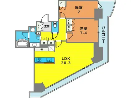 ジークレフ新神戸タワー(2LDK/31階)の間取り写真