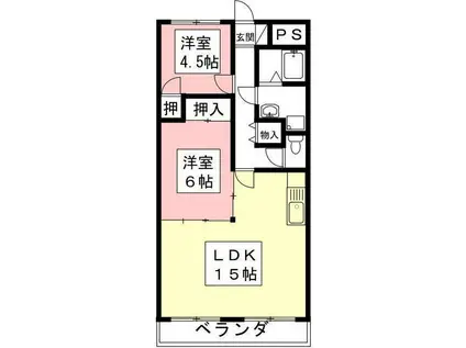 ボヌール田神(2LDK/4階)の間取り写真