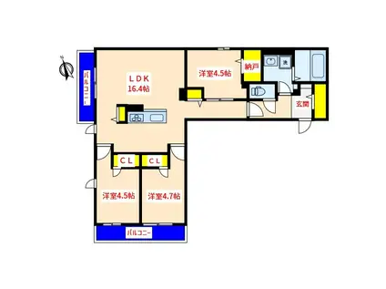 フォルトゥーナII(3LDK/2階)の間取り写真