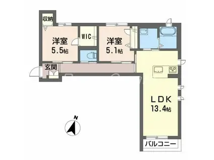 ベレオ万代(2LDK/2階)の間取り写真
