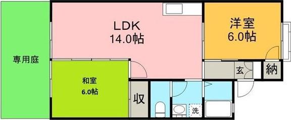 サンハイツ藤山台C棟(2LDK/1階)の間取り写真
