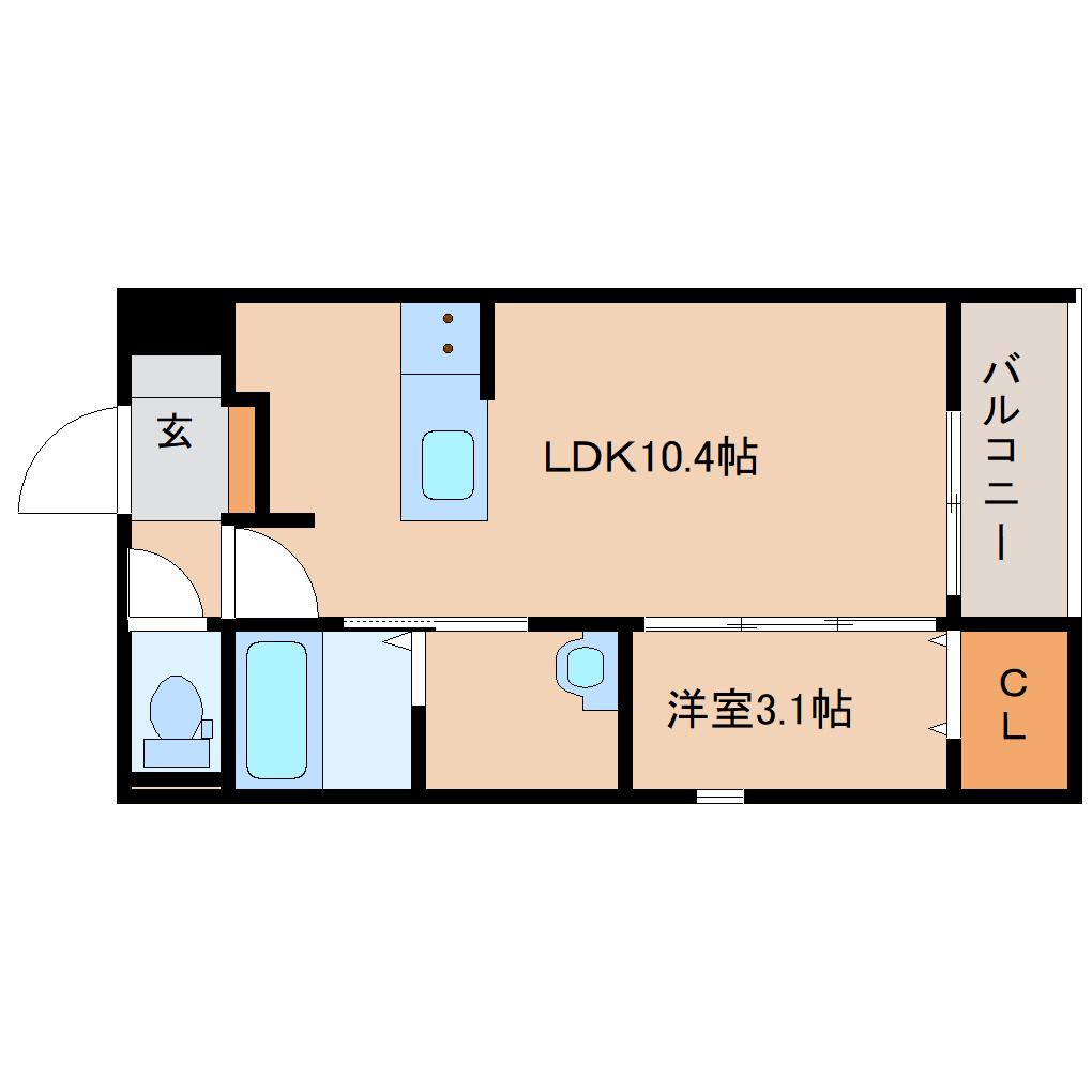 VALTERRA天理(1LDK/2階)の間取り写真