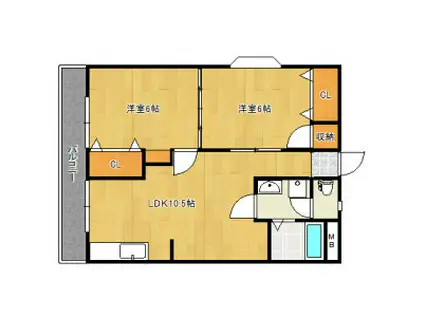 プレアール花畑(2LDK/4階)の間取り写真