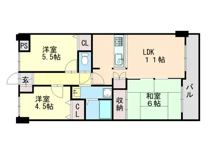 サンライズマンション岩出II(3LDK/4階)の間取り写真