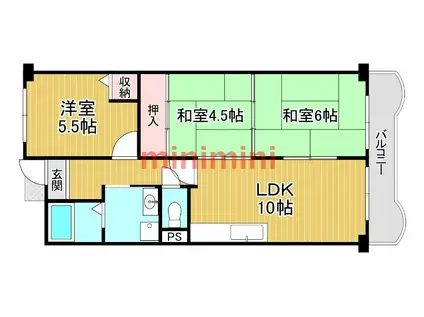 大谷グレイスハイツII(3LDK/2階)の間取り写真