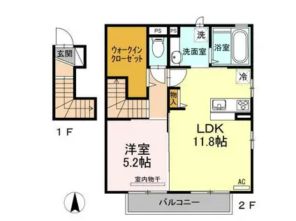 プロシード I棟(1LDK/2階)の間取り写真