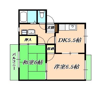 フレグランス本多聞C棟(2DK/2階)の間取り写真