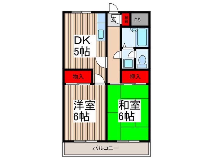 ハイブリッヂ(2DK/3階)の間取り写真