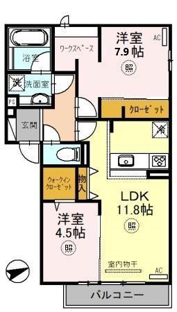D-ROOM上ノ丸(2LDK/1階)の間取り写真