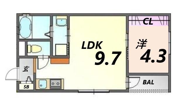 パレシェーヌデクールIII(1LDK/1階)の間取り写真