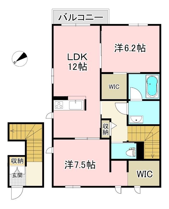 イースト ベイ(2LDK/2階)の間取り写真