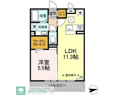 ベルメゾン二俣川(1LDK/2階)の間取り写真