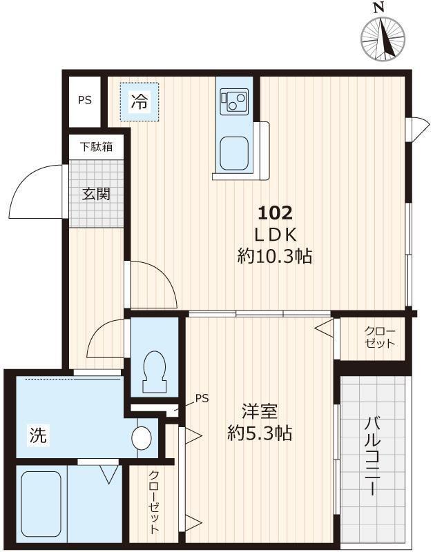 フィカーサ 神領堀(1LDK/1階)の間取り写真