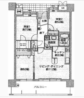 ウェルリバービュー天神(3LDK/11階)の間取り写真