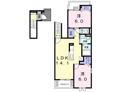 レゾンドIII 古市橋(2LDK/2階)の間取り写真
