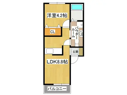 パークハイツ桜D棟(1LDK/1階)の間取り写真