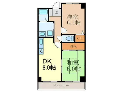 シェーンベルク(2DK/3階)の間取り写真