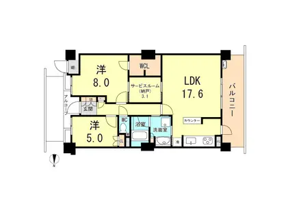 ローレルスクエア尼崎ルネガーデンテラス(2SLDK/13階)の間取り写真