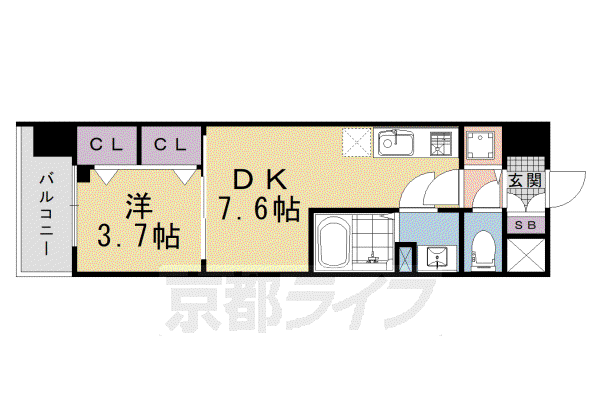 ベラジオレガシー葛野大路八条(1DK/2階)の間取り写真