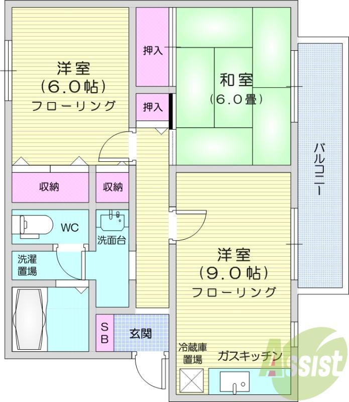ロイヤルパーク広瀬E棟(2LDK/2階)の間取り写真