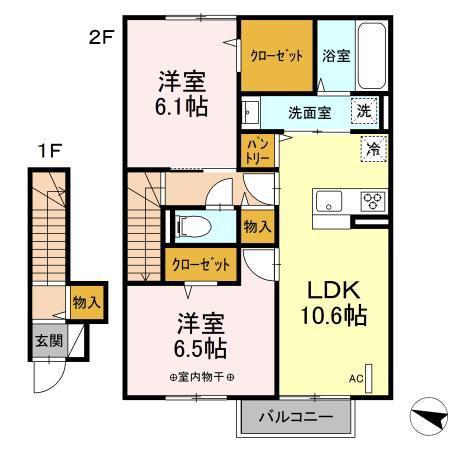ヴィラ ジュネス(2LDK/2階)の間取り写真
