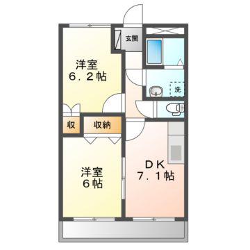 グリーンリバー(2DK/1階)の間取り写真