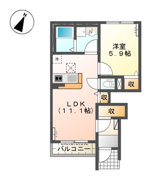 ボナール・ディアコートII(1LDK/1階)の間取り写真