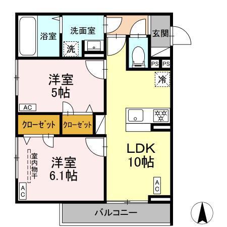 D PAINA殿町(2LDK/2階)の間取り写真