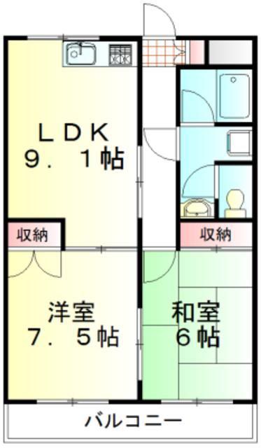 オーシャンヒルズ(2DK/1階)の間取り写真