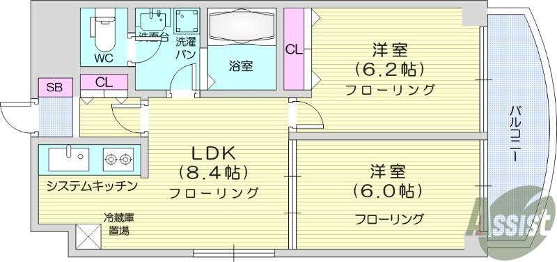 K-1二日町(2LDK/8階)の間取り写真