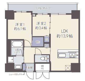 GRAND VILLASSE 福島(2LDK/7階)の間取り写真