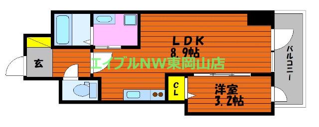 PARK GRANDE 蕃山(1LDK/9階)の間取り写真