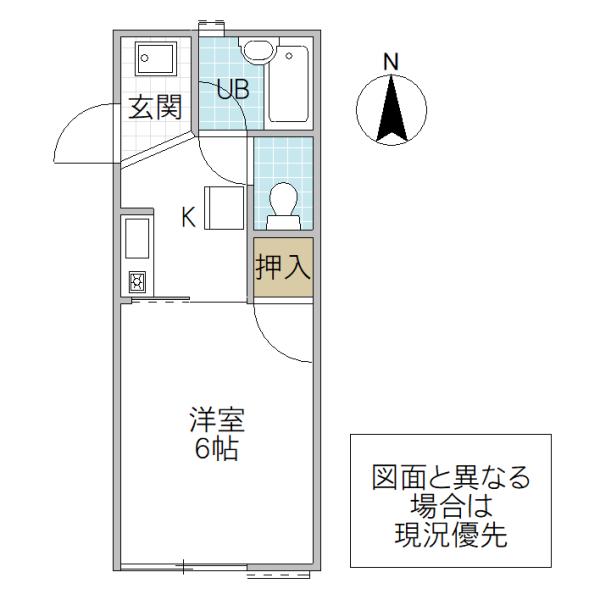 プライム鷹匠(1K/1階)の間取り写真