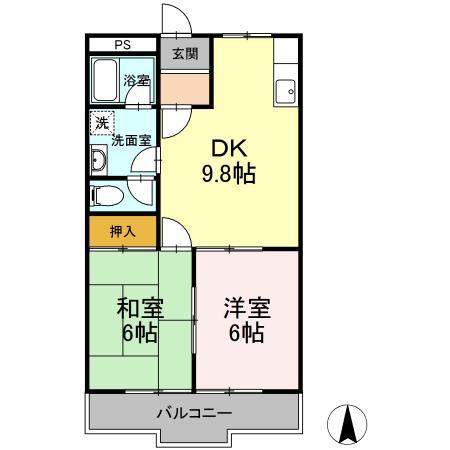 ニューリタンス(2DK/1階)の間取り写真