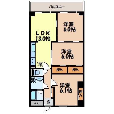 ライオンズマンション文教(3LDK/6階)の間取り写真