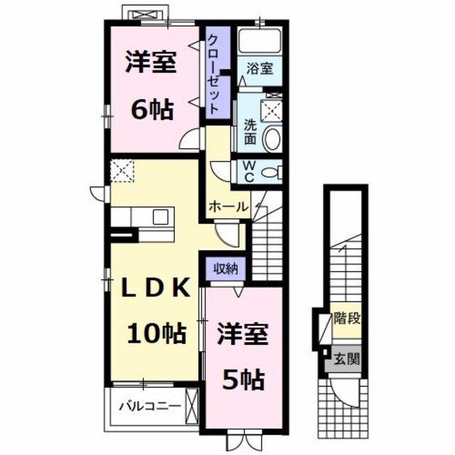 クレストガーデンⅣ(2LDK/2階)の間取り写真