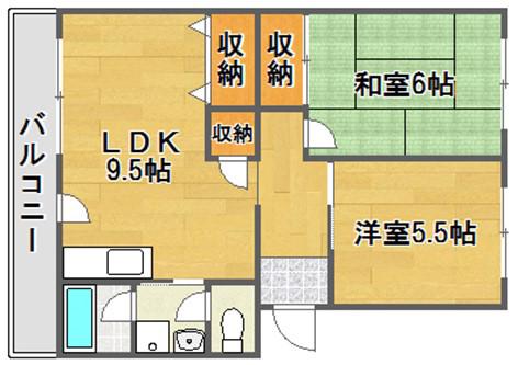 第2ハイツタカオ(2LDK/5階)の間取り写真