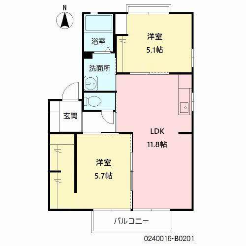 クレインウイング B棟(2LDK/2階)の間取り写真