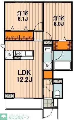 トリシア日新町(2LDK/1階)の間取り写真