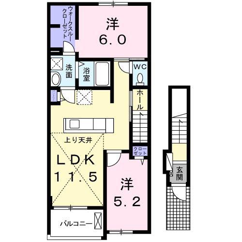 メゾンリヴィエールI(2LDK/2階)の間取り写真
