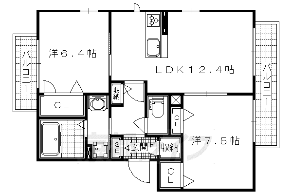 グレースコンフォート御陵II(2LDK/3階)の間取り写真