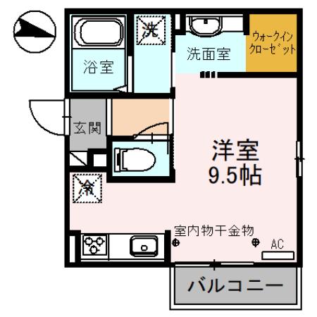 SHION B棟(ワンルーム/2階)の間取り写真