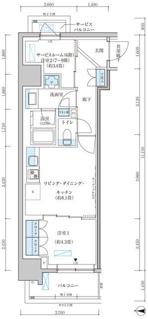 パークアクシス池袋イースト(2LDK/8階)の間取り写真