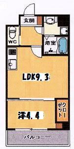 テングッド藤崎(1LDK/5階)の間取り写真