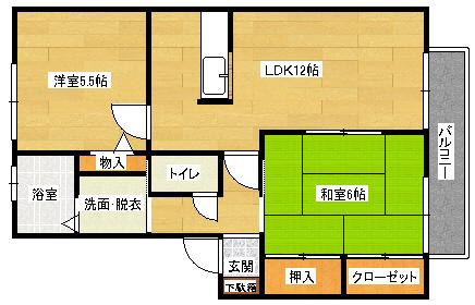 ハーモニー梅林 B棟(2LDK/2階)の間取り写真
