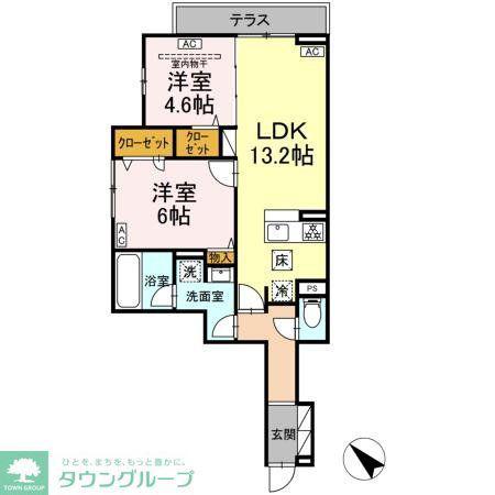 セレスティア新宿(2LDK/1階)の間取り写真