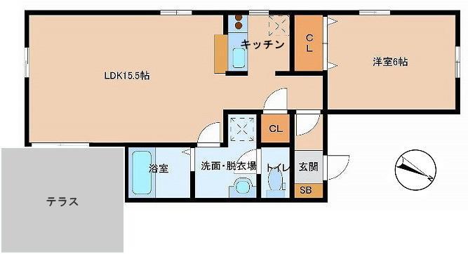トーワ南長潟(1LDK/1階)の間取り写真