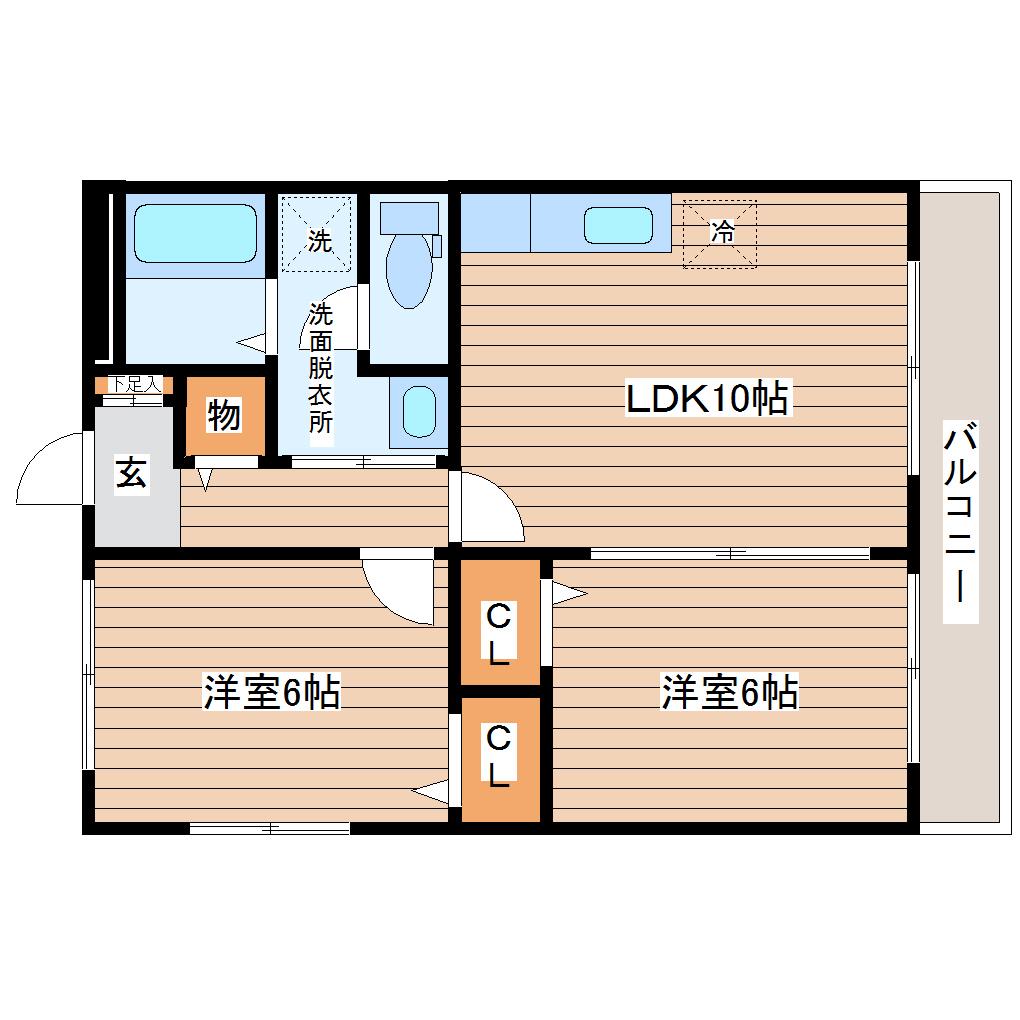 カナディアンコート南吉成A(2LDK/3階)の間取り写真