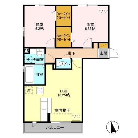 サンシティ大和(2LDK/1階)の間取り写真