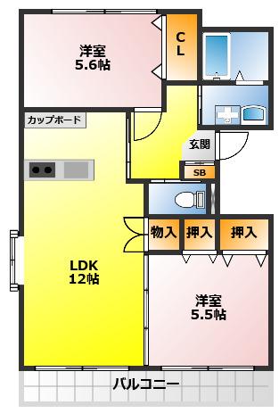 リバーサイド(2LDK/1階)の間取り写真